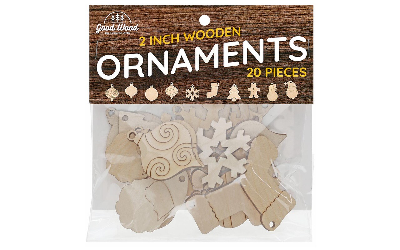 Good Wood by Leisure Arts Shape Holiday Ornament 2" 2 of 10 designs, Wooden Shapes, Wood Shapes, Wooden Shapes Wall Decor, Large Wooden Shapes, Small Wooden Shapes for Crafts